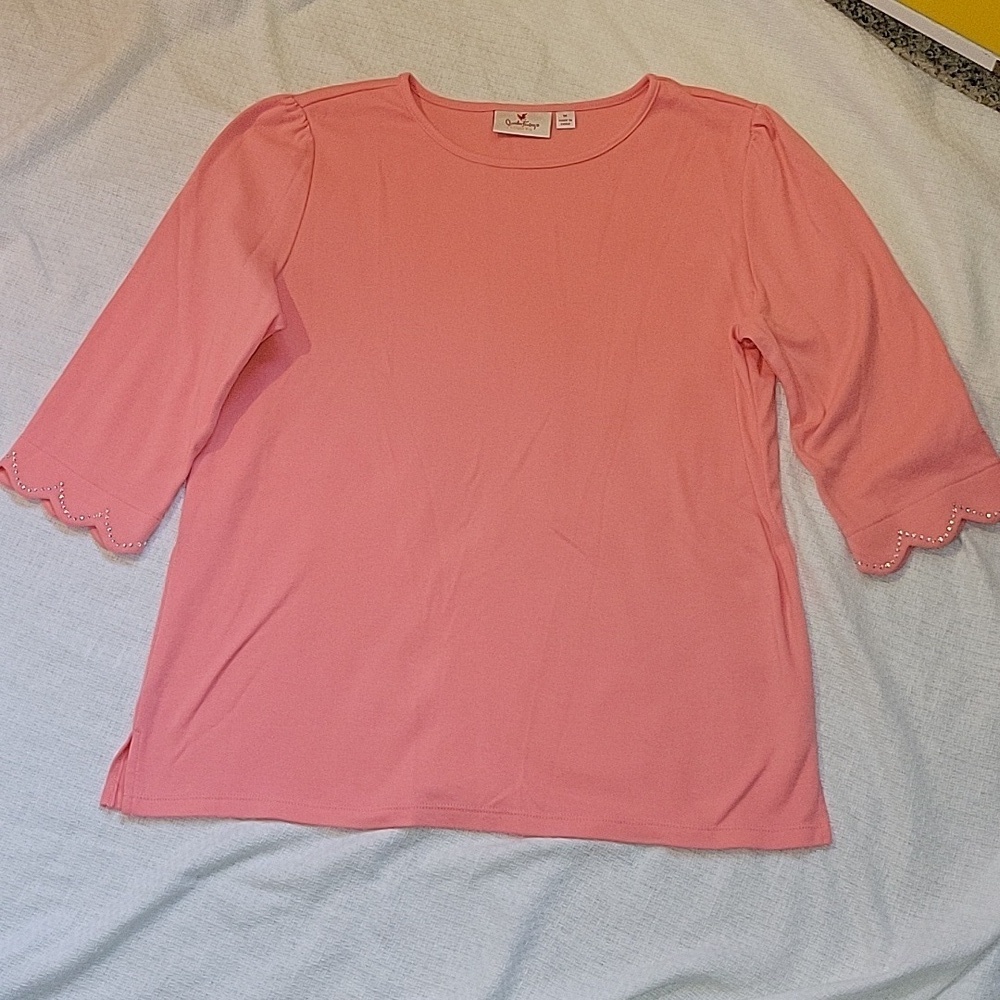 QVC Quacker Factory Pink 3/4 Sleeve Top Medium Mint Condition